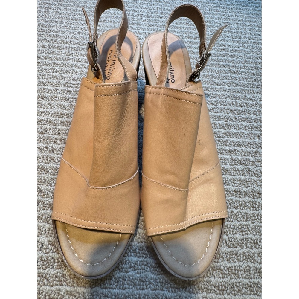 Sophia Milano Tan Leather Slingback Block Heel Sandals Made in Italy Size 9